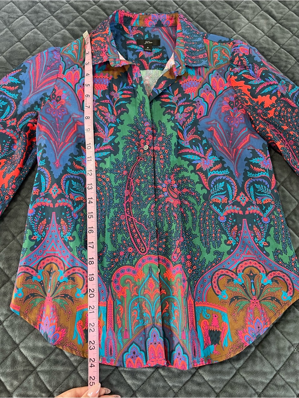 J. Crew Ratti Paisley Top Women’s Size 6 Poplin Puff Shoulder Shirt Blouse V - Picture 4 of 8